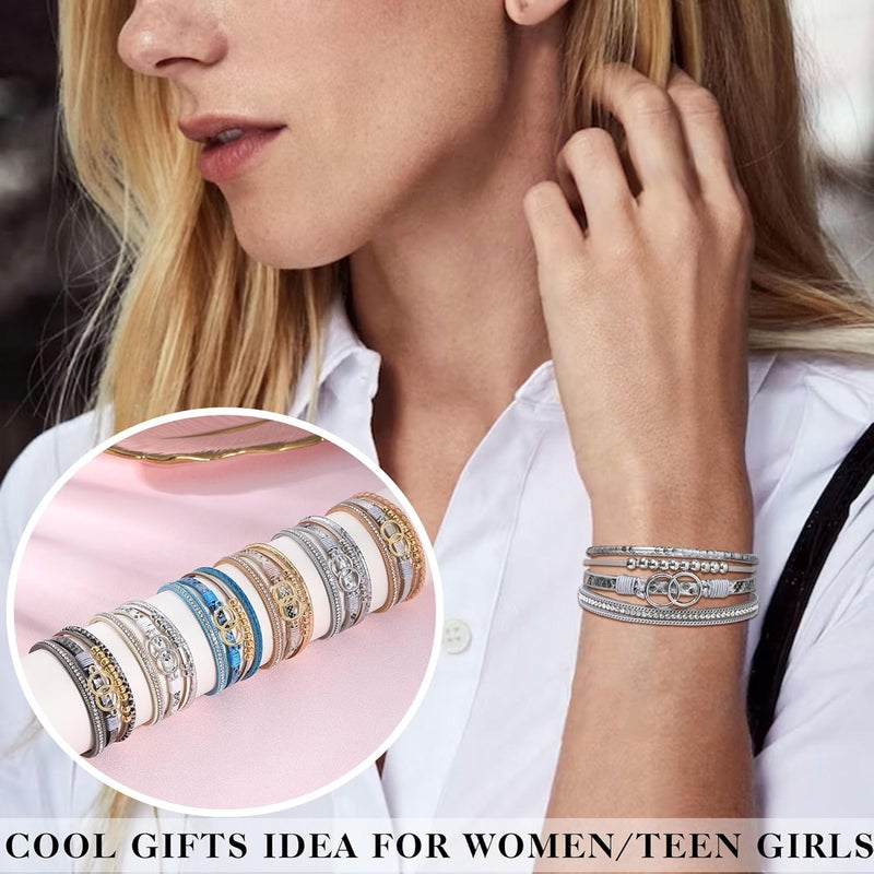 Btysun Bracelets for Women，Valentines Day Gifts for Her Teens Leather Bracelets for Women Mothers Day Gifts for Mom Birthday Gift Inspirational Gift for Daughter Wrap Bracelet Sister Friend Teen Girl Gift Layered Christmas Jewelry - Image 4